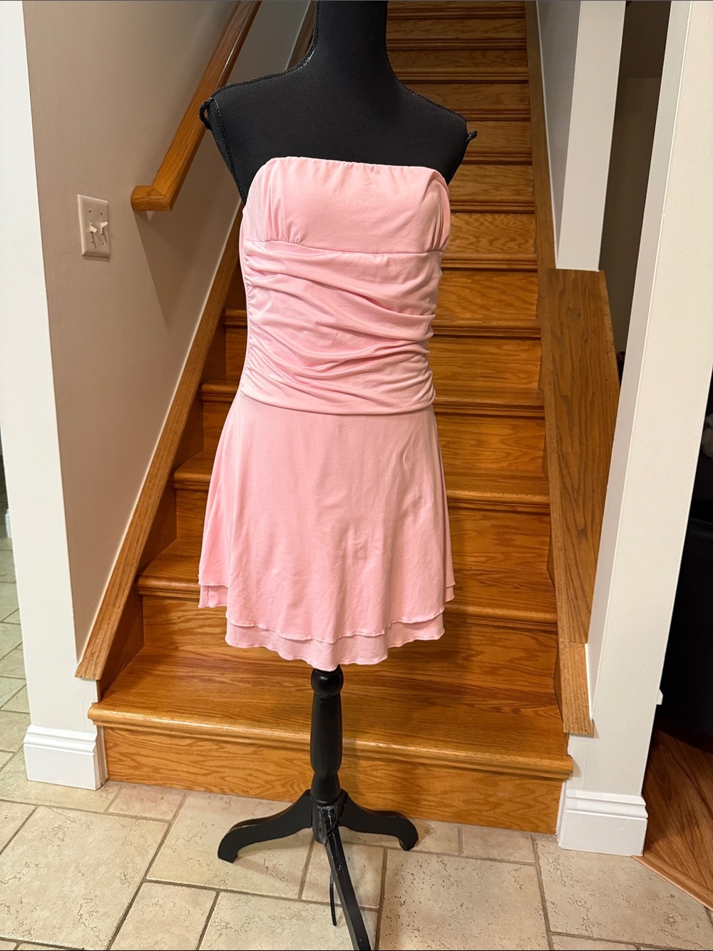 Strapless Pink Ruched Skater Dress women size L new with out tag .